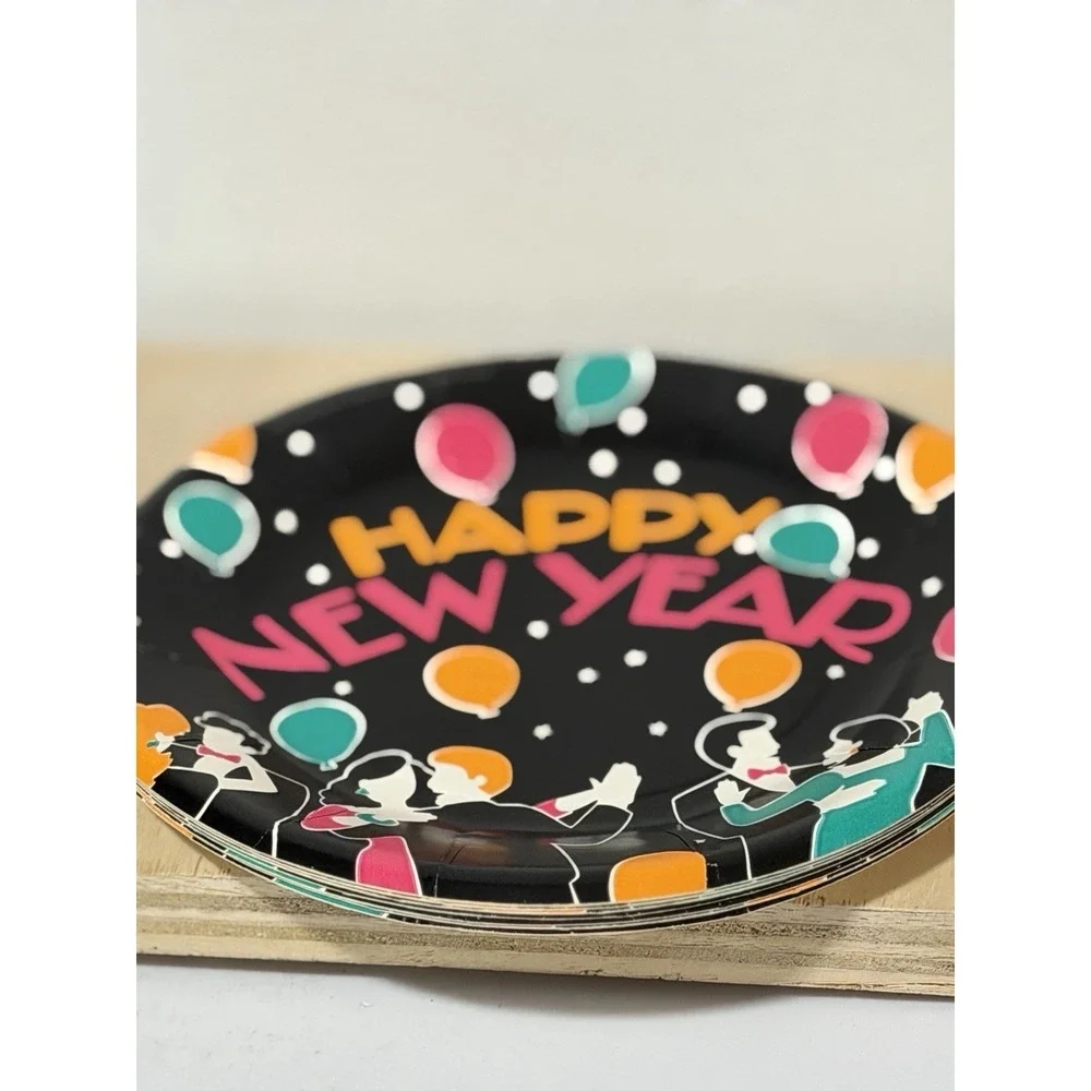 Happy New Year Vintage Disposable Plates X7